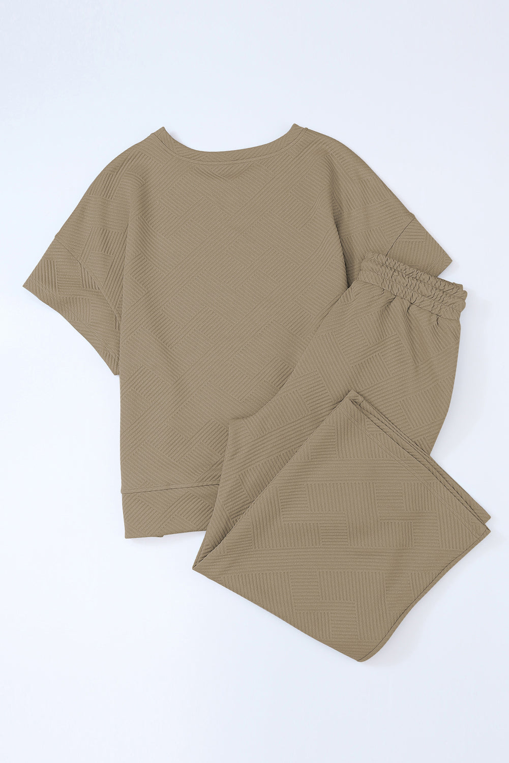 Schwarzes, strukturiertes, locker sitzendes T-Shirt und Hose mit Kordelzug