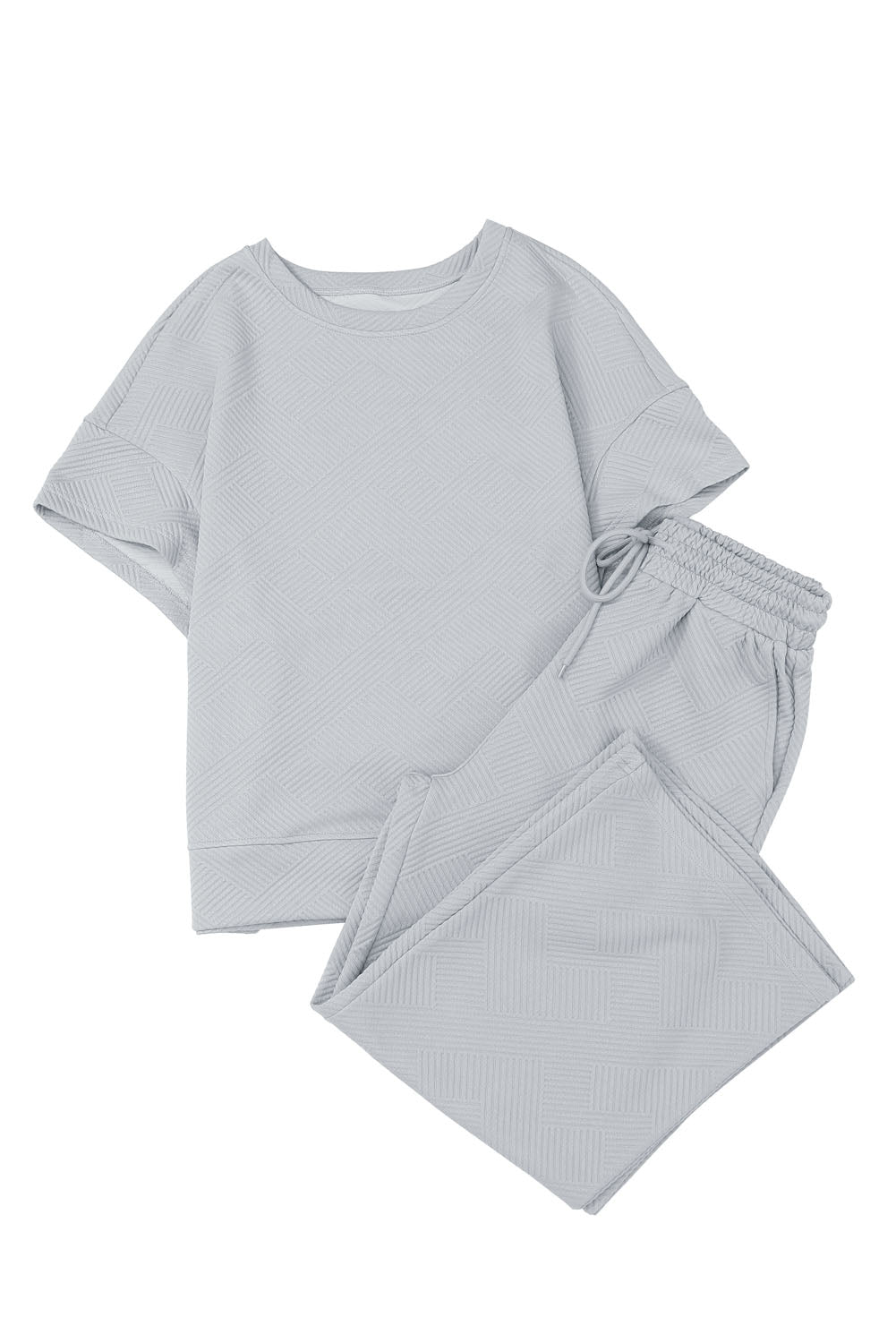 Schwarzes, strukturiertes, locker sitzendes T-Shirt und Hose mit Kordelzug