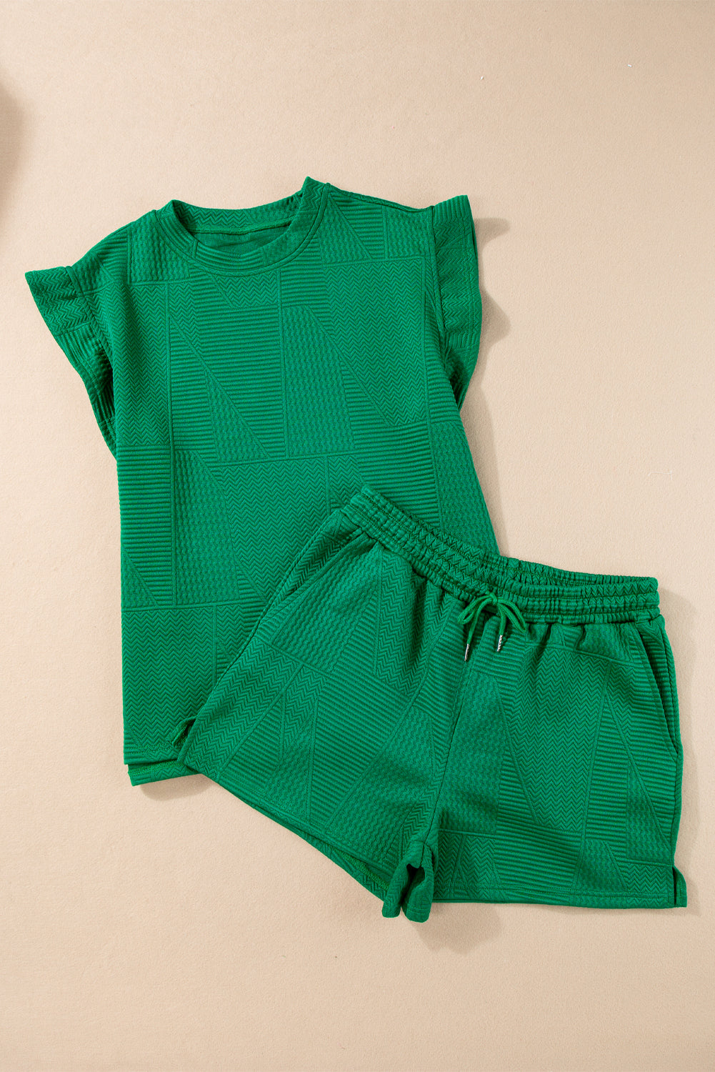Skobeloff – Set mit strukturiertem Rüschenoberteil mit Schlitz und Shorts mit Kordelzug