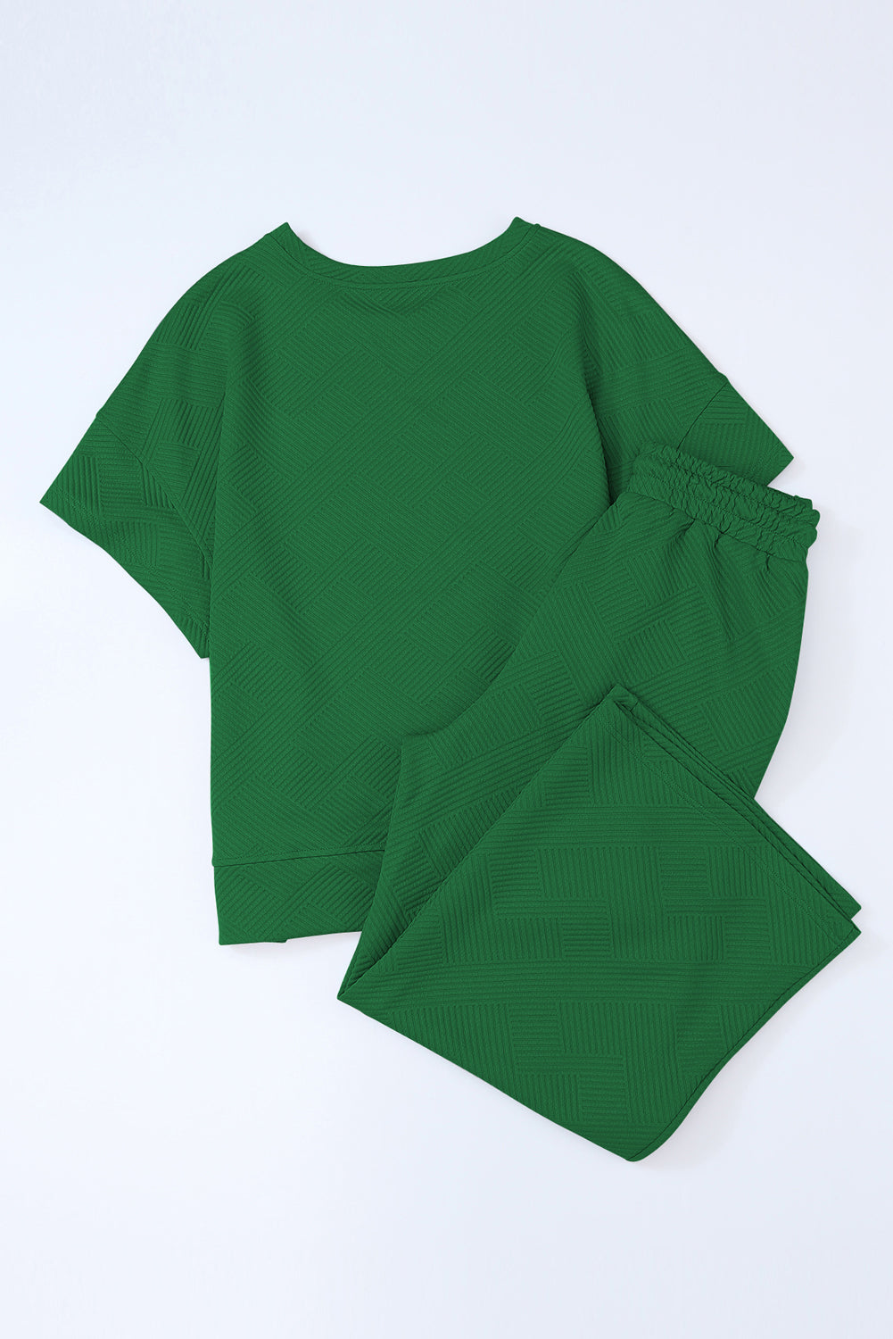 Schwarzes, strukturiertes, locker sitzendes T-Shirt und Hose mit Kordelzug