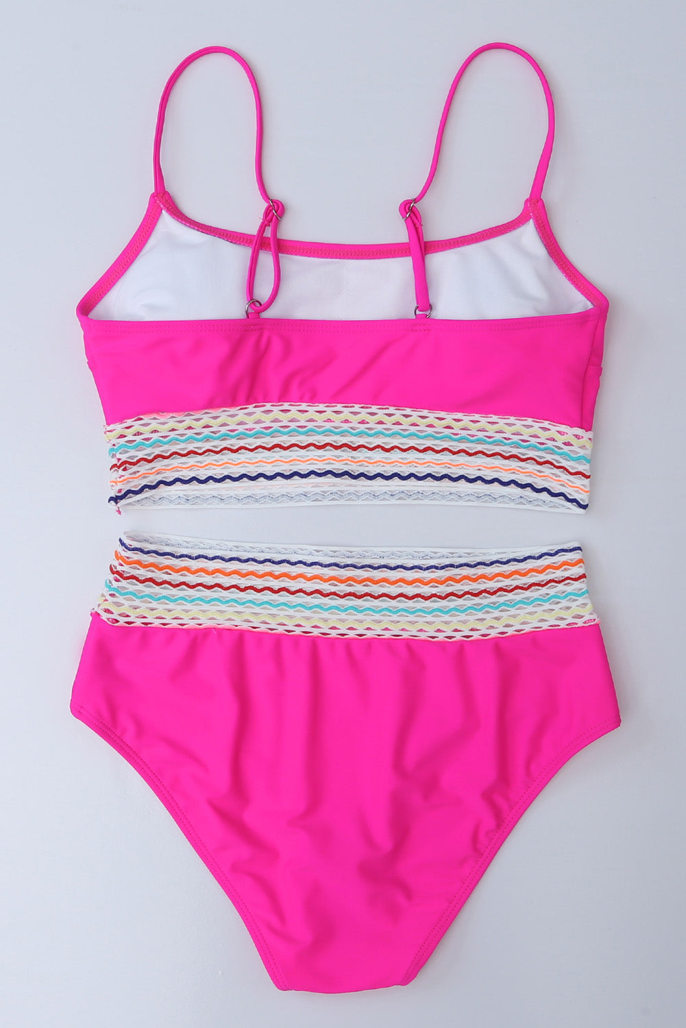 Bikini-Set mit Spaghettiträgern und hoher Taille und Patchwork-Muster in Rosa