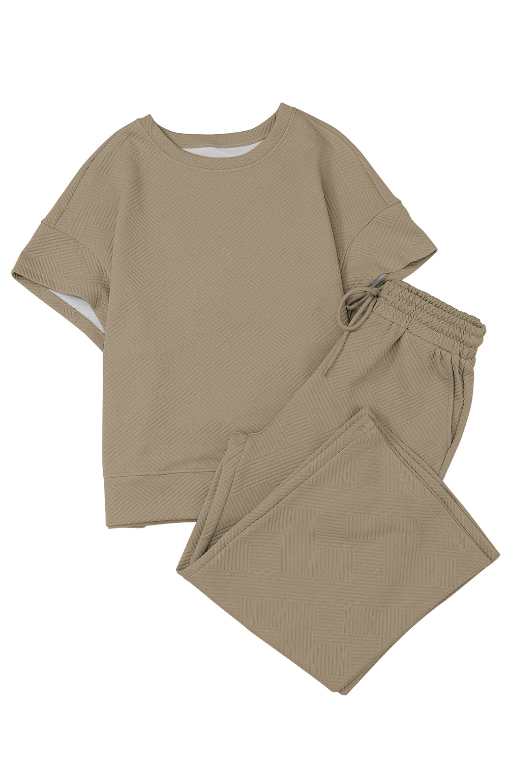 Schwarzes, strukturiertes, locker sitzendes T-Shirt und Hose mit Kordelzug