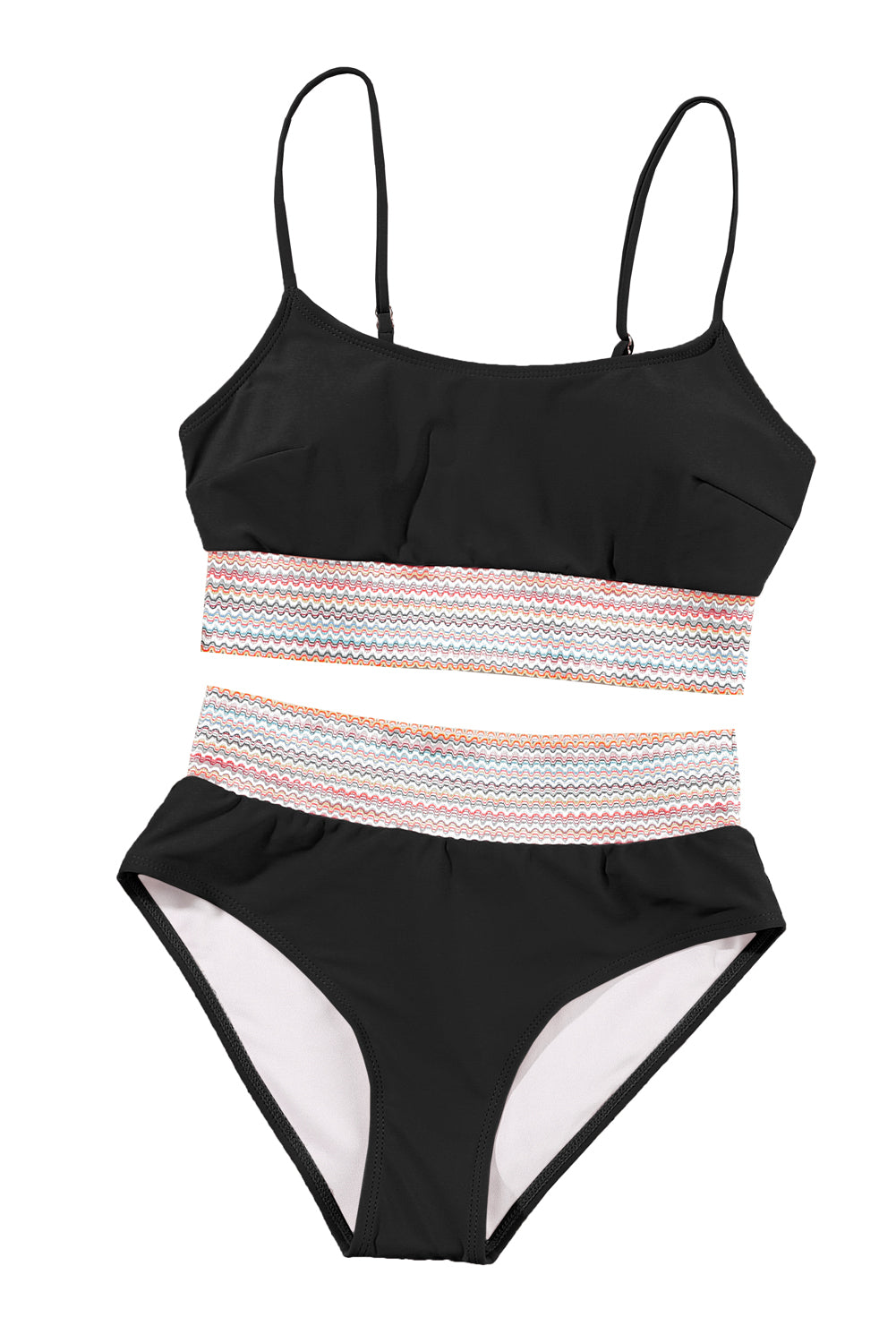 Bikini-Set mit Spaghettiträgern und hoher Taille und Patchwork-Muster in Rosa