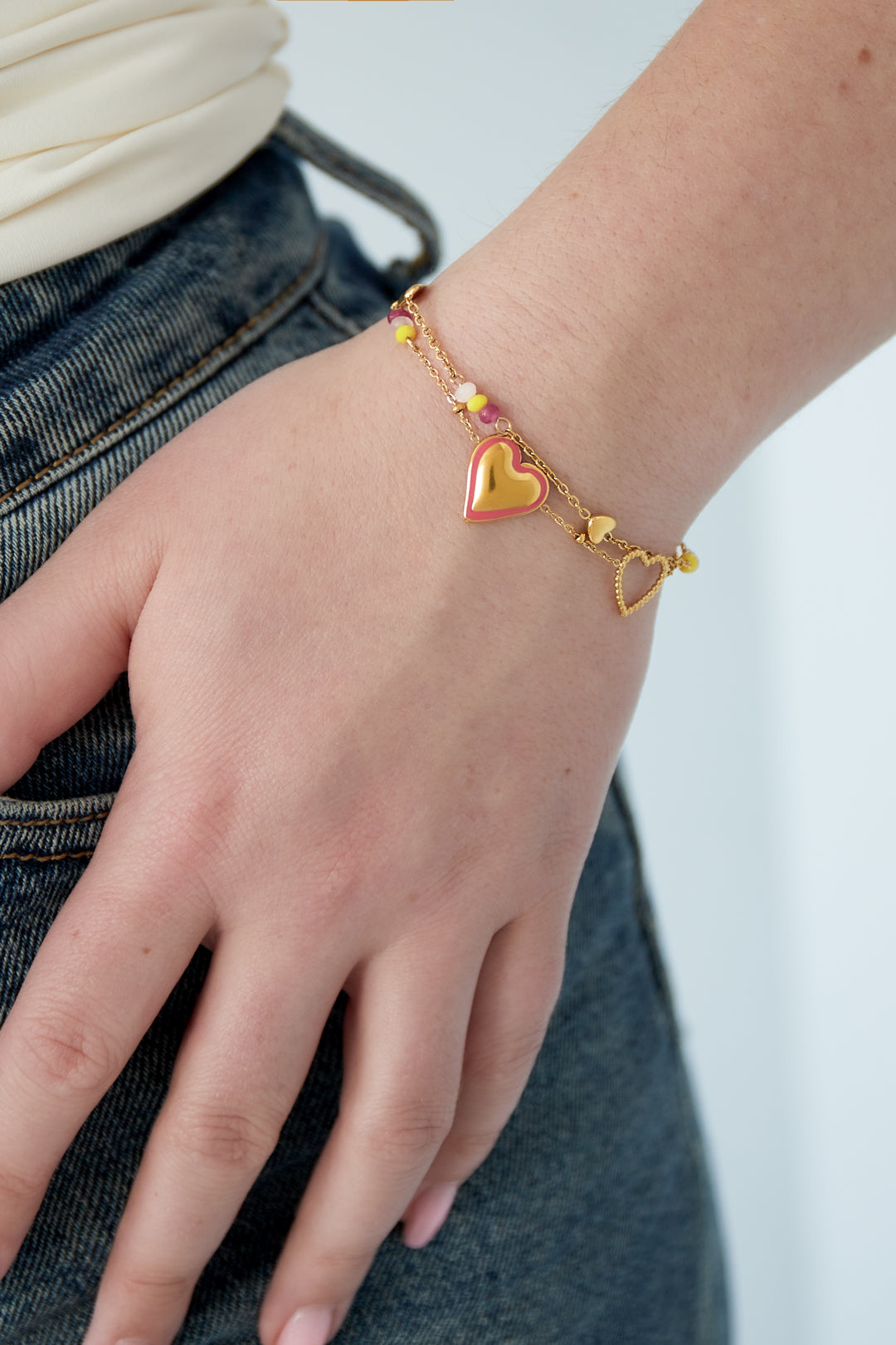 Elegant 14K Gold Plated Heart Charm Bracelet