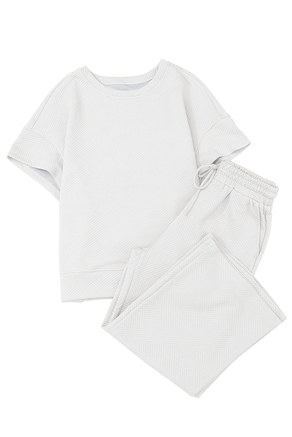 Schwarzes, strukturiertes, locker sitzendes T-Shirt und Hose mit Kordelzug