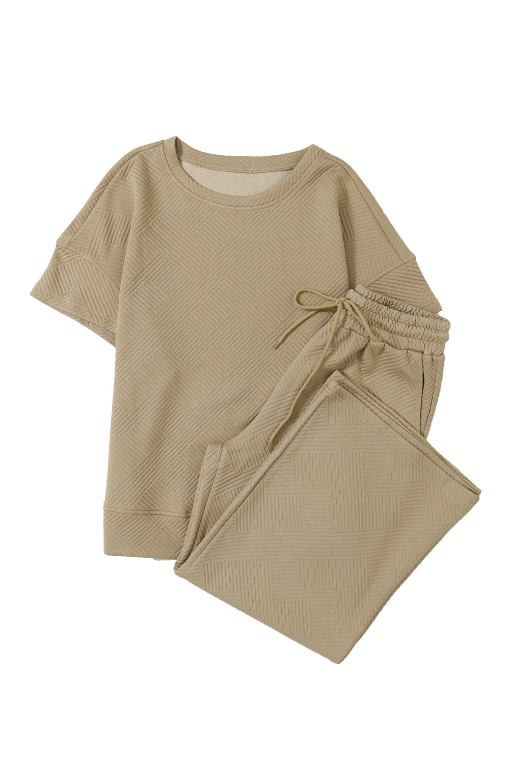Schwarzes, strukturiertes, locker sitzendes T-Shirt und Hose mit Kordelzug