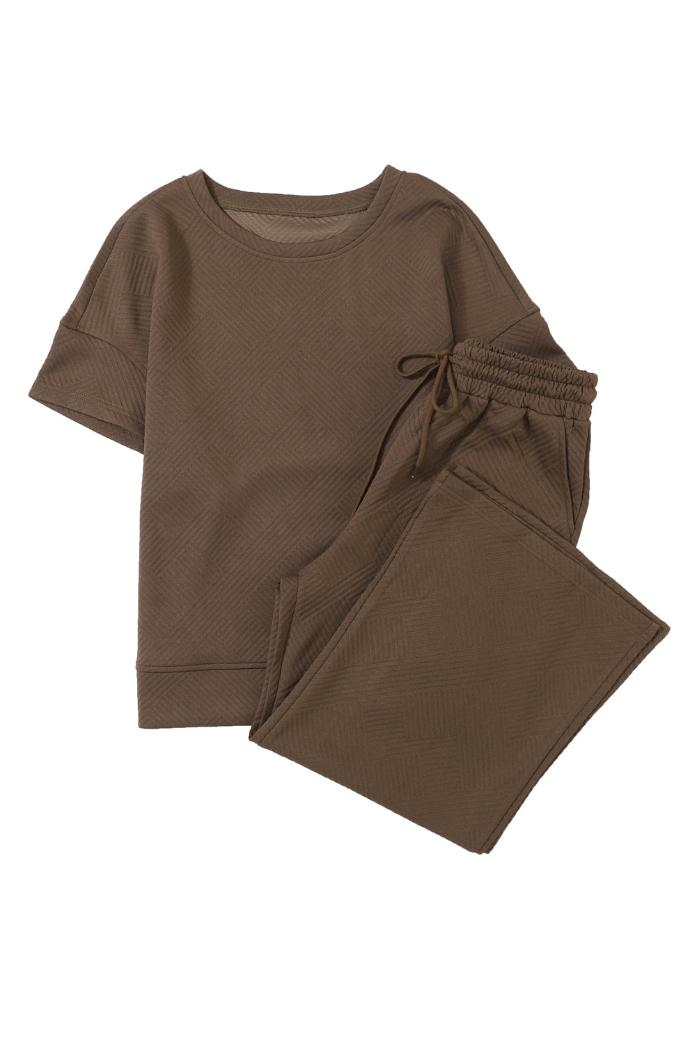 Schwarzes, strukturiertes, locker sitzendes T-Shirt und Hose mit Kordelzug