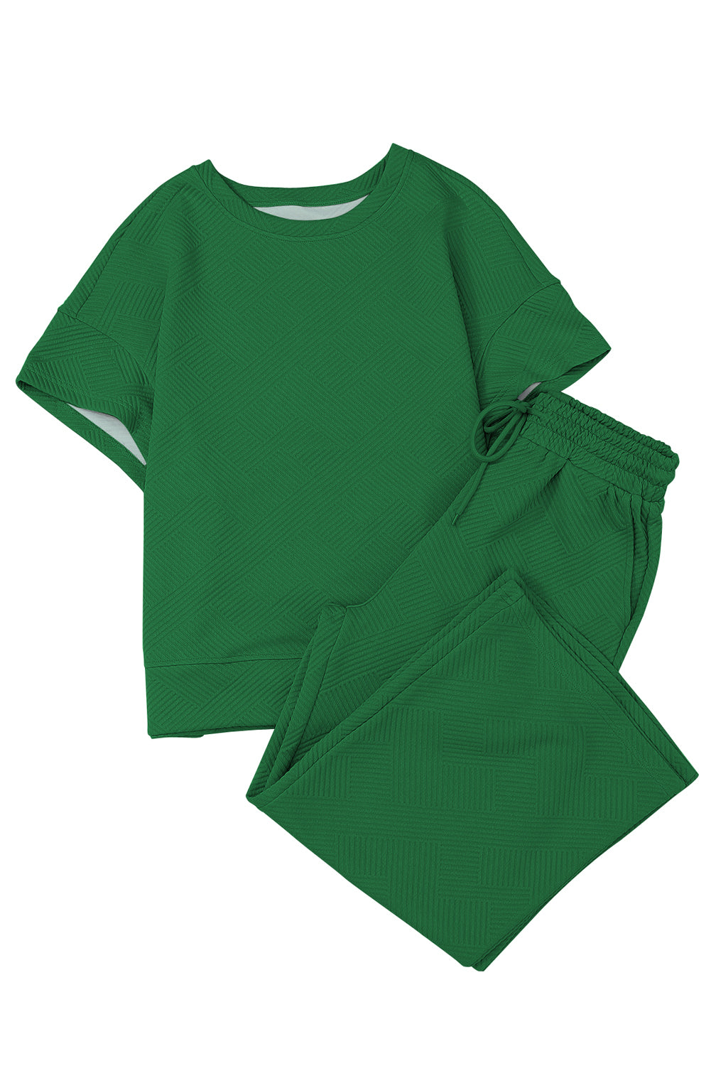 Schwarzes, strukturiertes, locker sitzendes T-Shirt und Hose mit Kordelzug