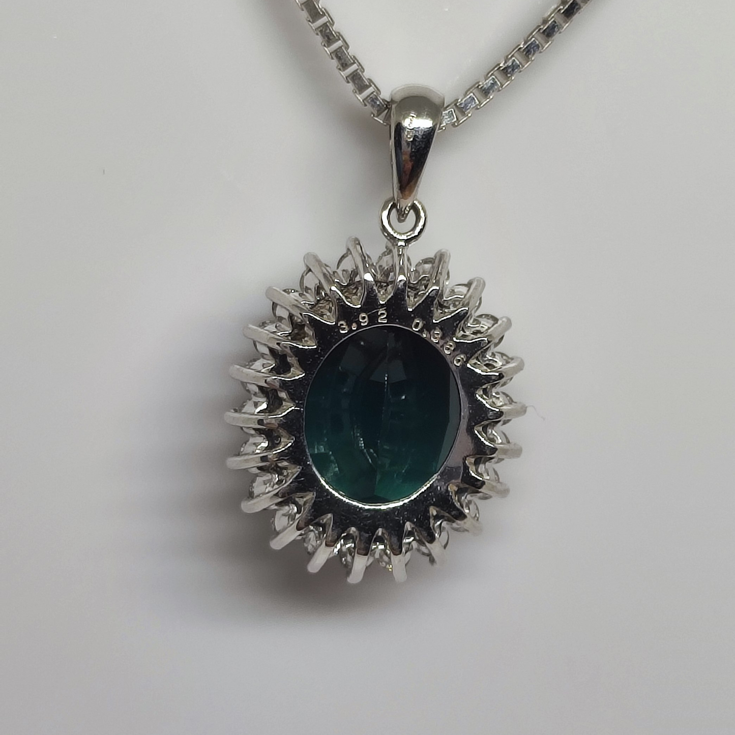 3.92ct Tourmaline Necklace with 0.386ct Diamond Halo