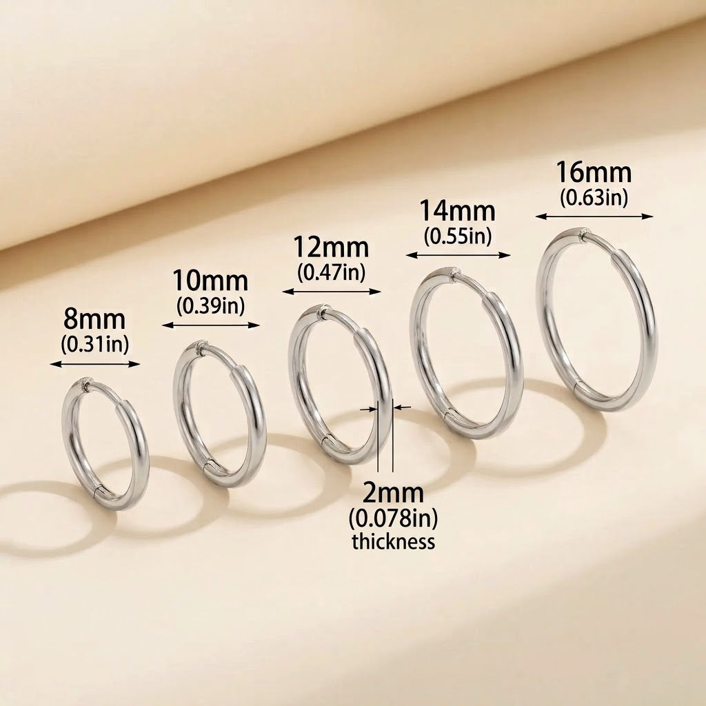 5 Sets Hoop Earrings (10pcs) Stainless Steel - 14K Gold Plated