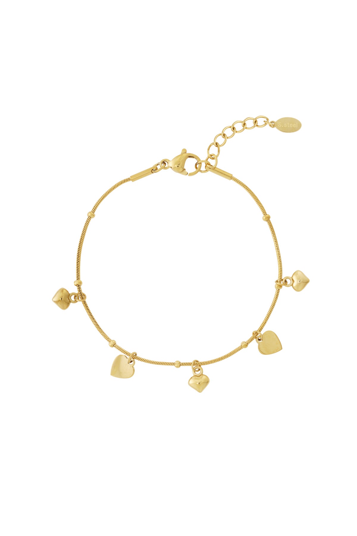 Elegant Heart Charm Bracelet - 14K Gold Plated & Stainless Steel
