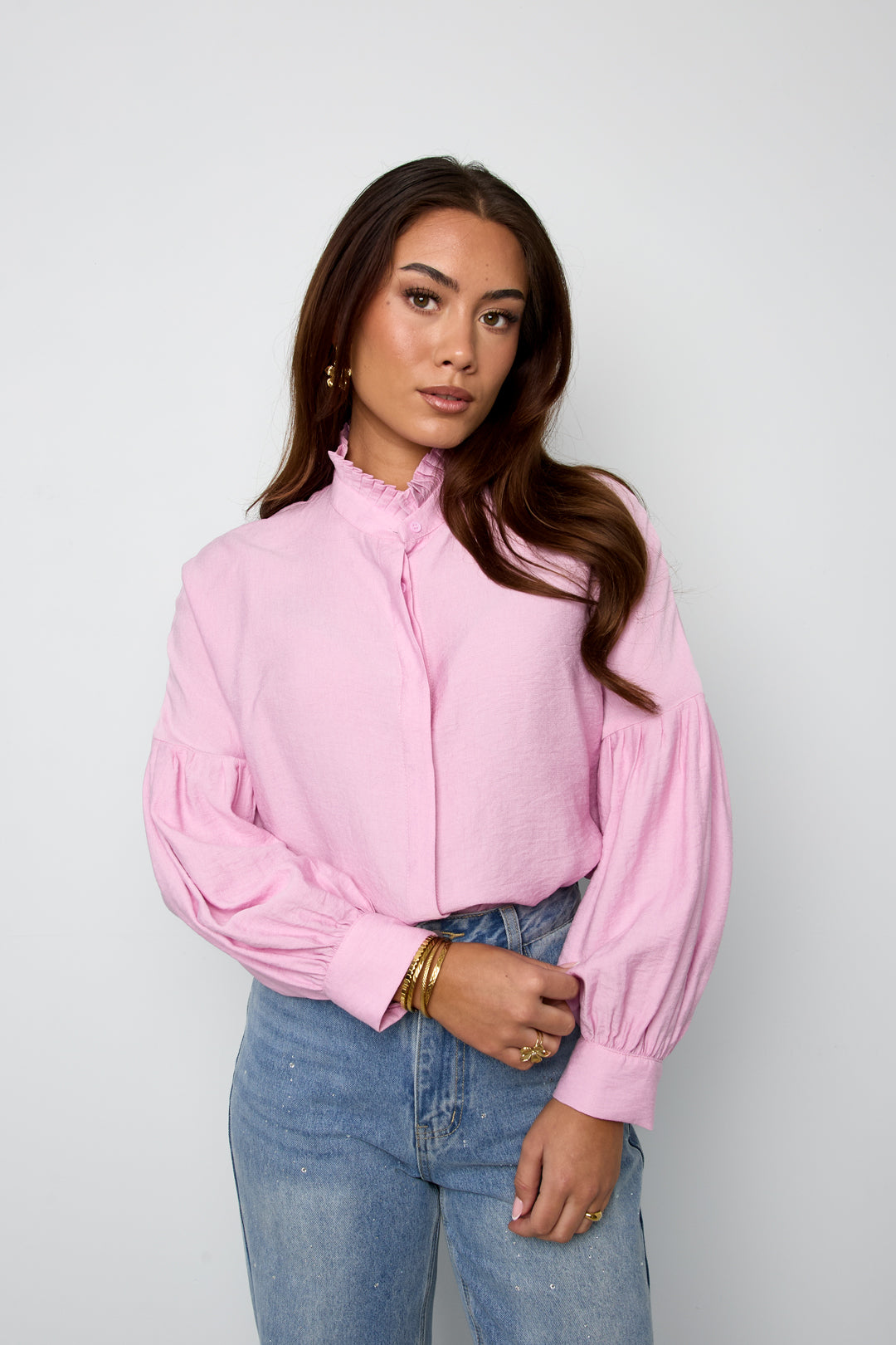Elegant Spring Blouse in Pink and White