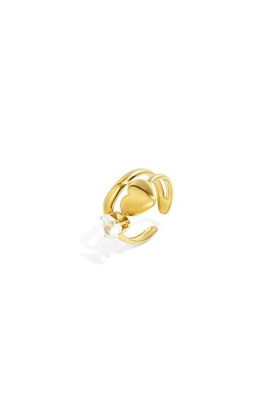 Elegant Adjustable Gold Color Heart Ring for Women