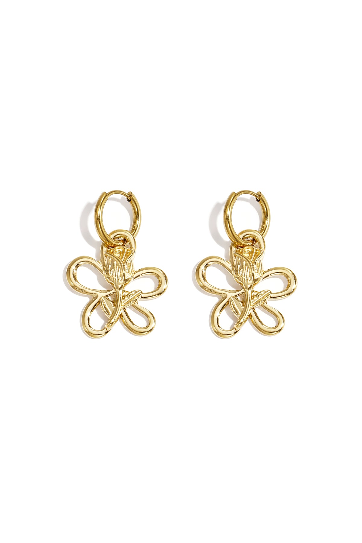Elegant Gold Drop Earrings for Women - Romantic Floral Design