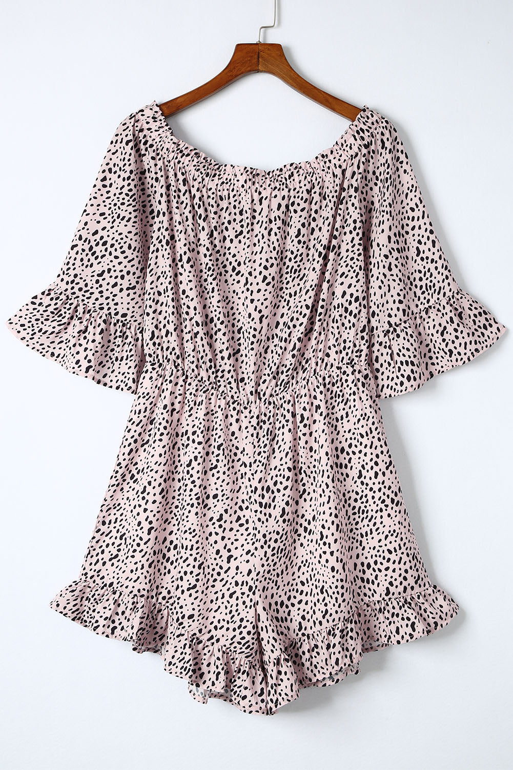 Cheetah Leopard Print Ruffle Off Shoulder Romper