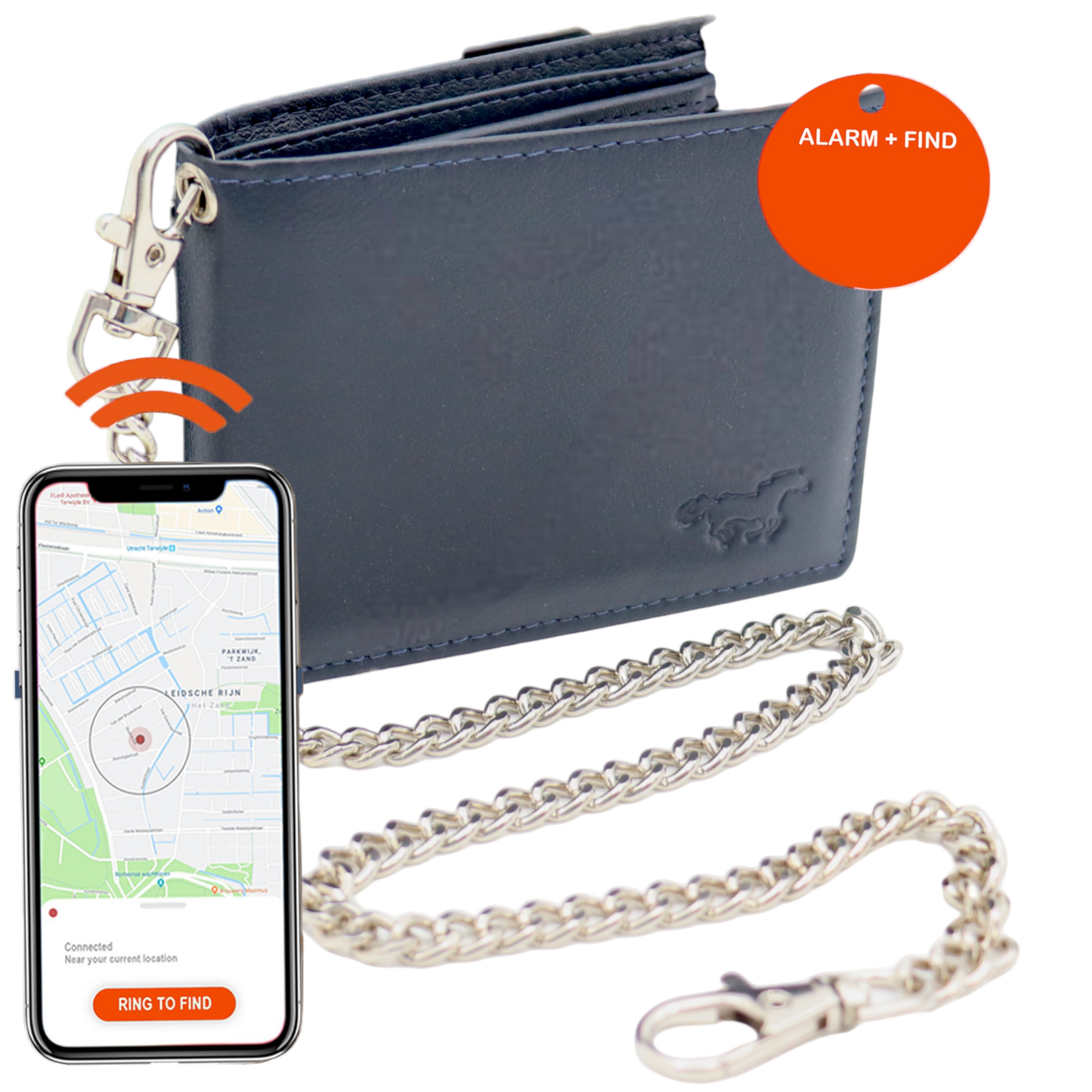 Compacte Portemonnee Mannen Met Tracker  - Portefeuille Met Ketting - Bluetooth Tracker En Ketting