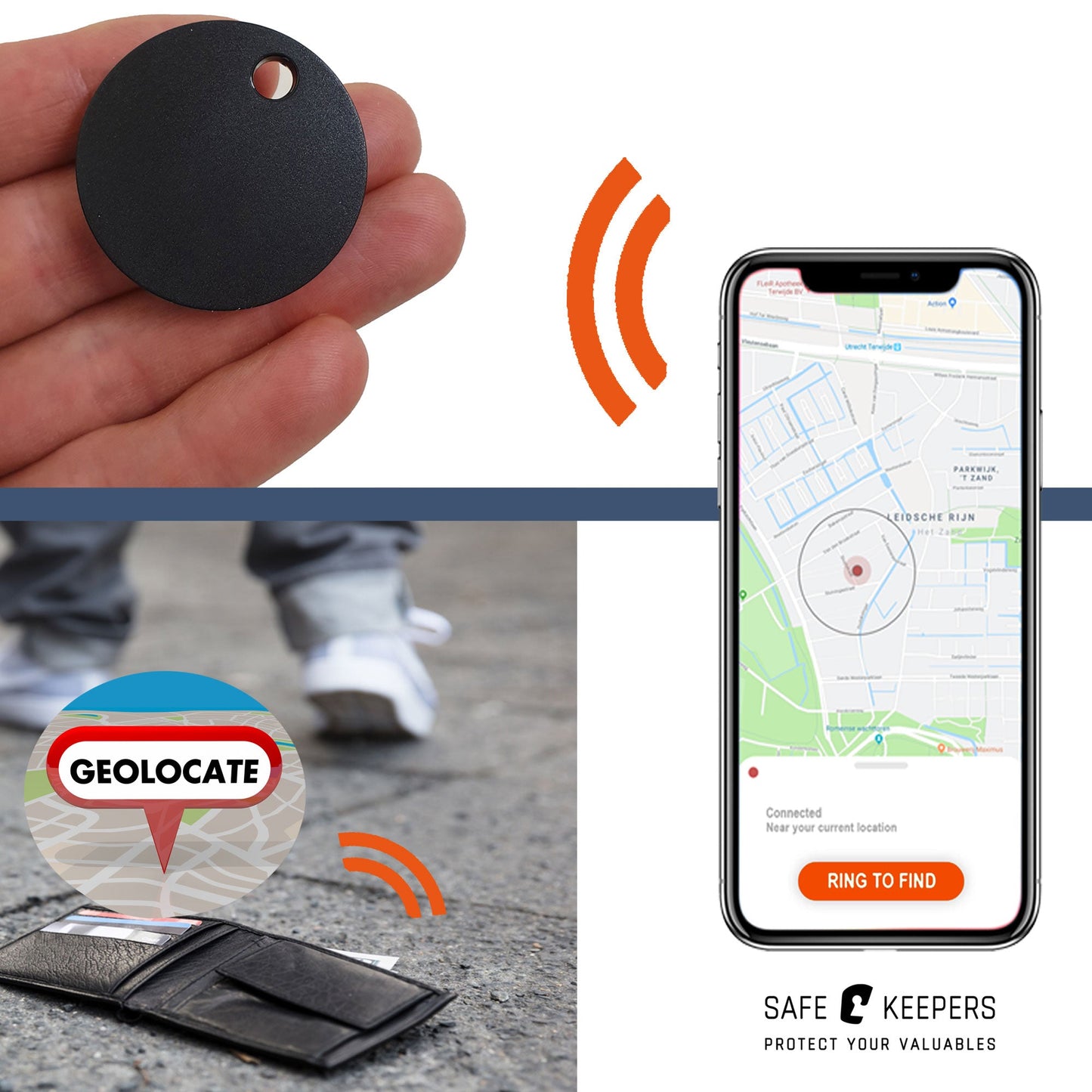 Compacte Portemonnee Mannen Met Tracker  - Portefeuille Met Ketting - Bluetooth Tracker En Ketting