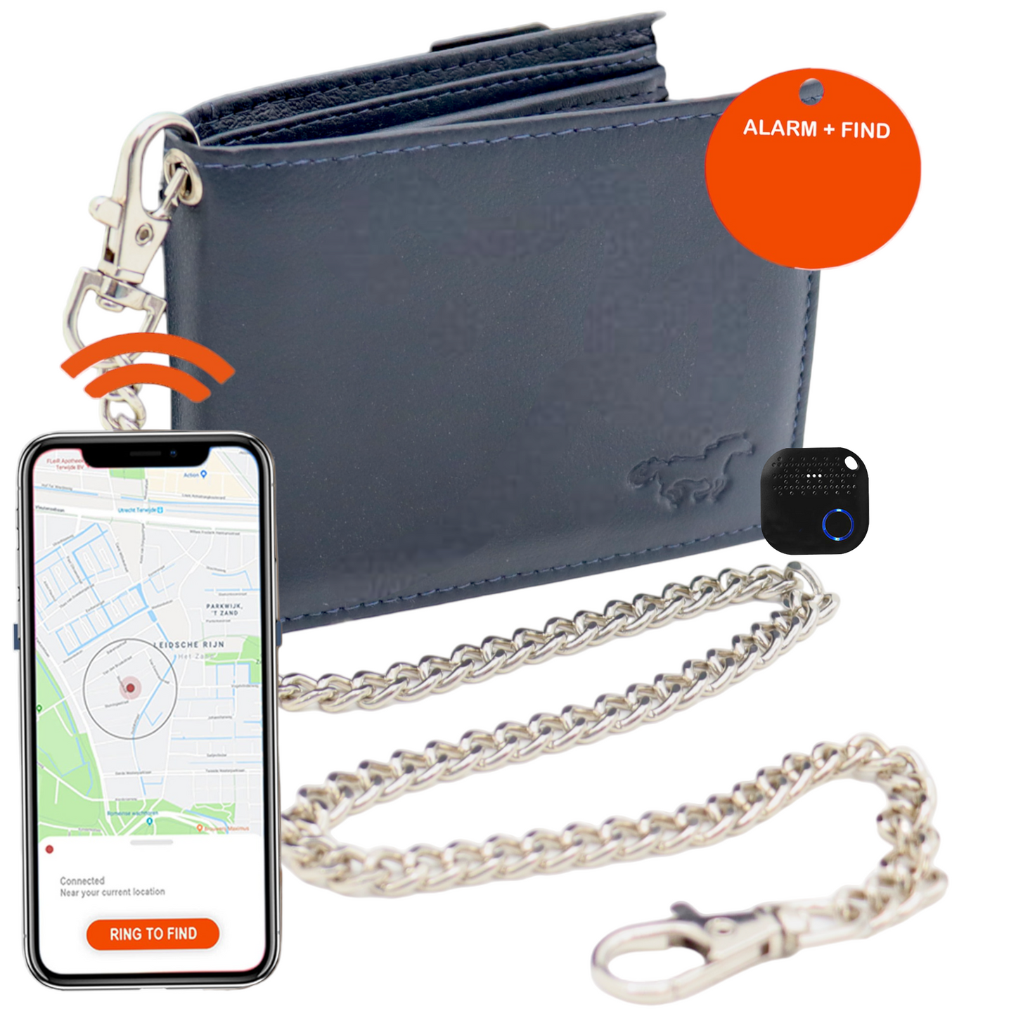 Compacte Portemonnee Mannen Met Tracker  - Portefeuille Met Ketting - Bluetooth Tracker En Ketting