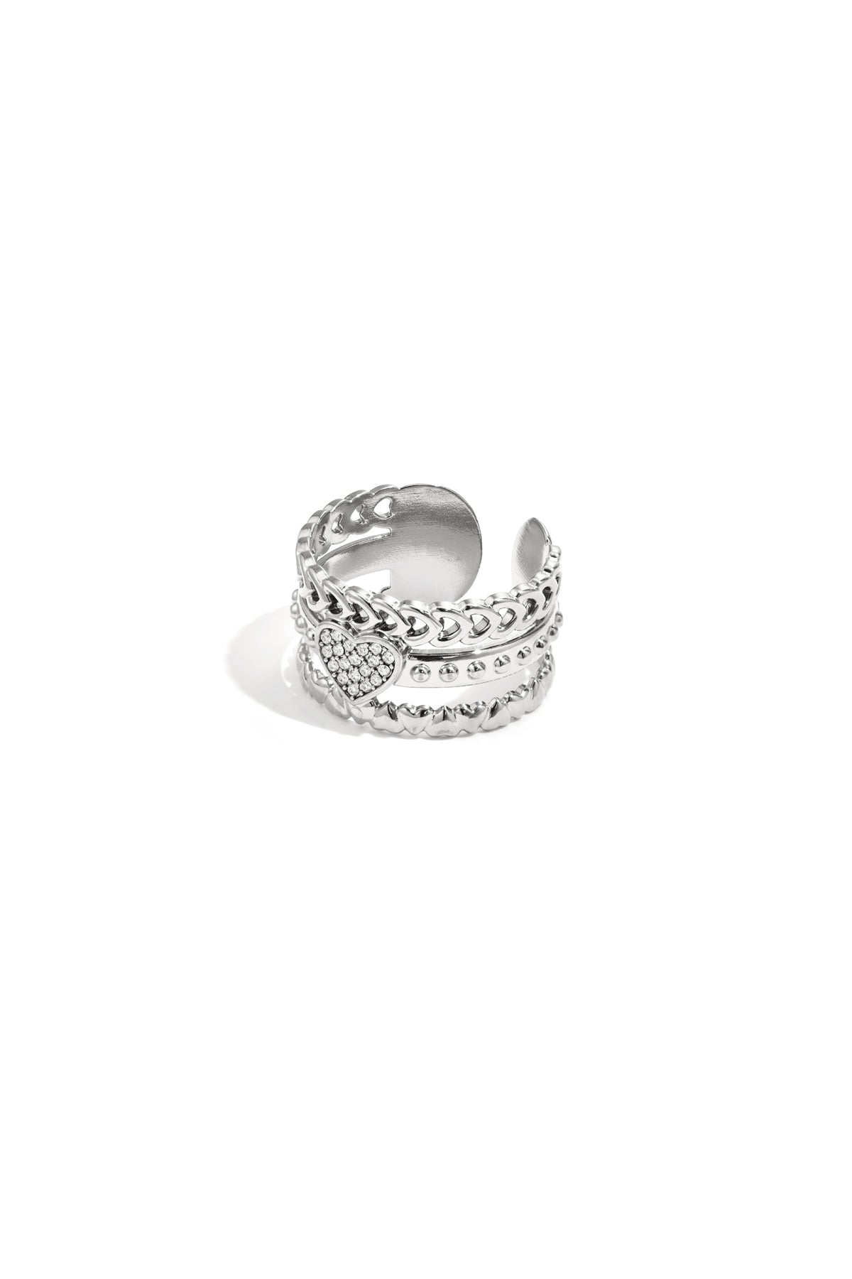 Elegant Heart-Shaped Statement Ring - Silver & Gold