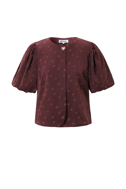 Elegant Off-White & Crimson Heart Woven Top for Spring/Summer