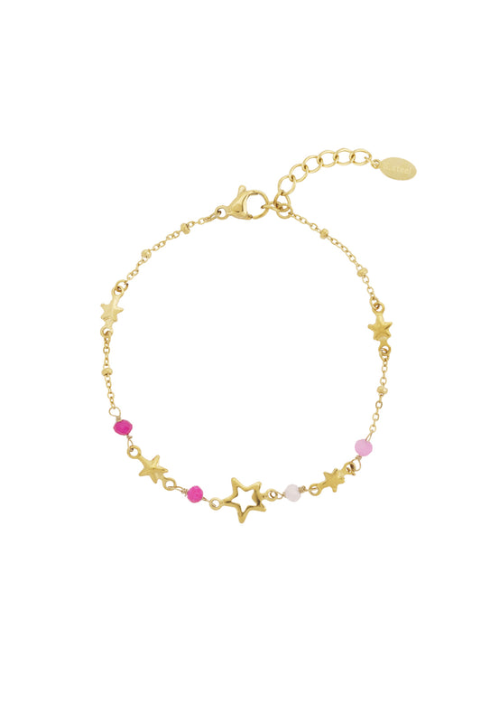 Stylish Stainless Steel Star Charm Bracelet - Pink & Green