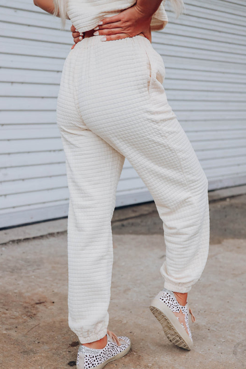 Black Textured Cropped Tee and Jogger Pants Set