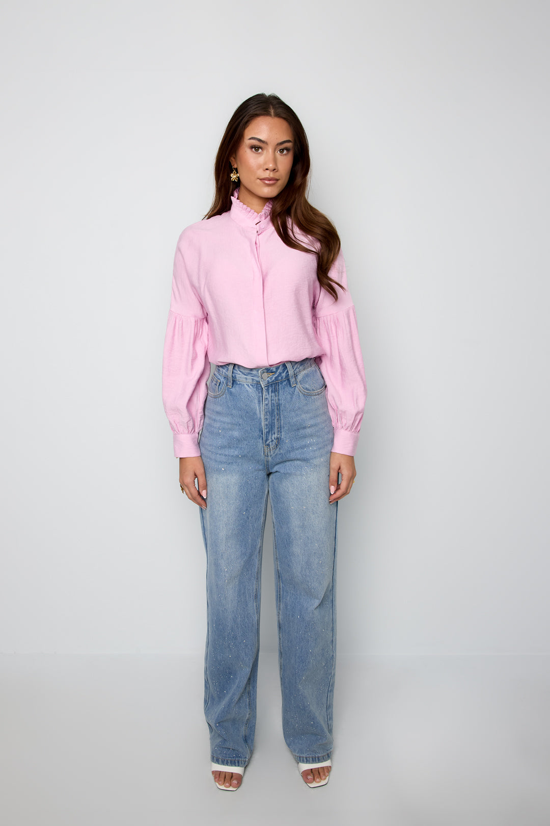 Elegant Spring Blouse in Pink and White