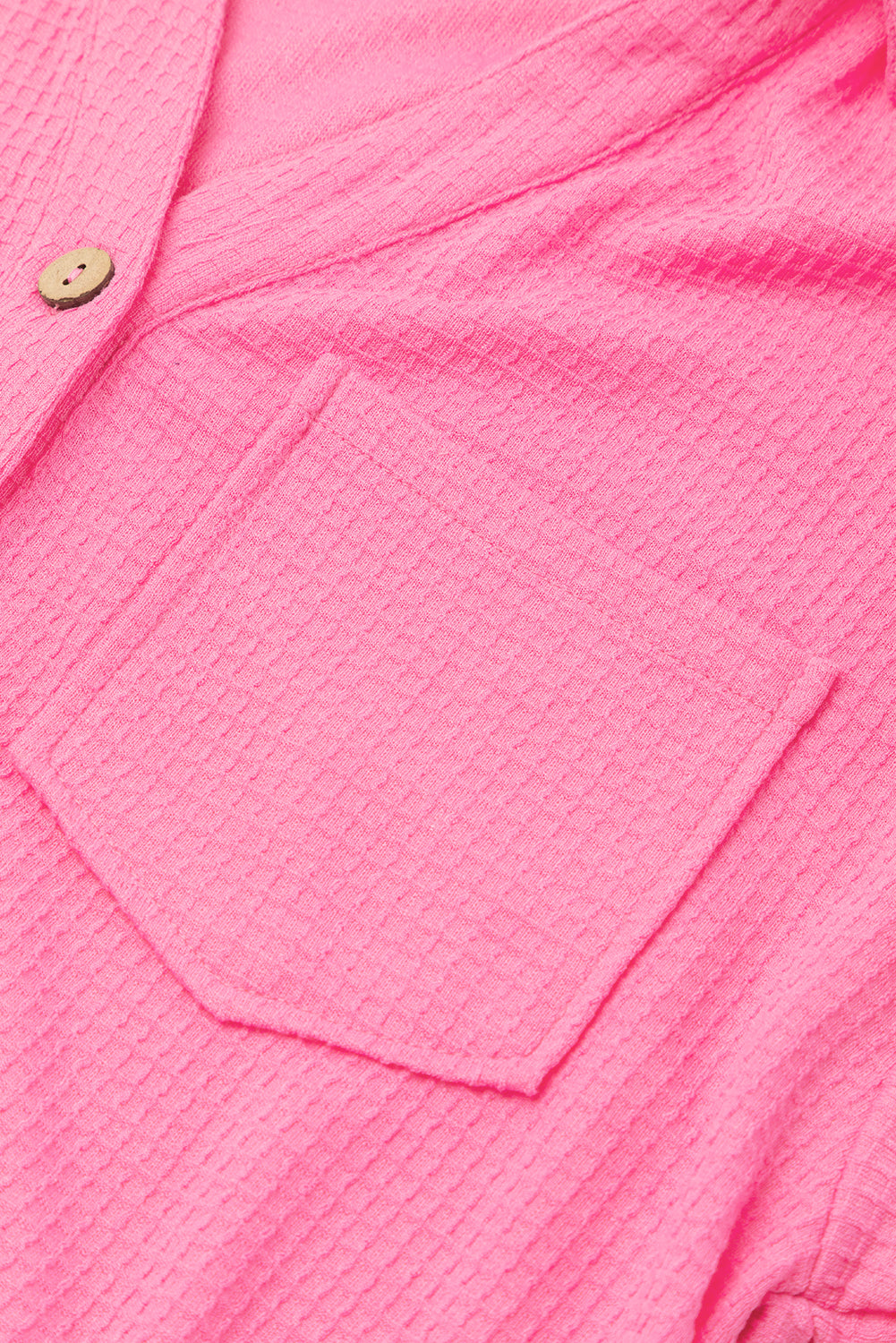 Bright Pink Textured Chest Pocket Half Sleeve Shirt Shorts Set