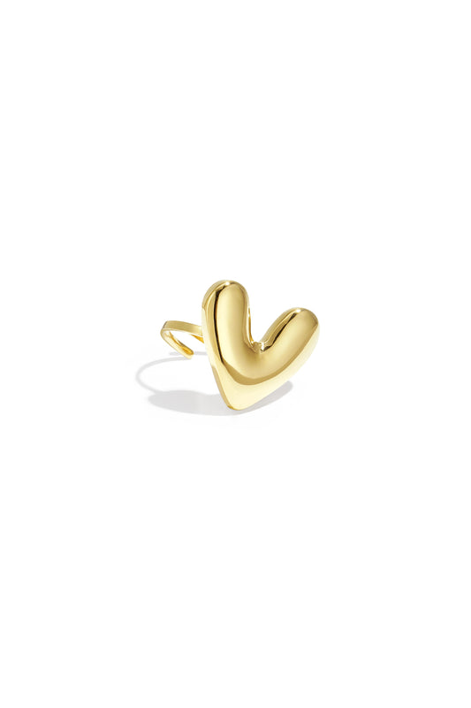 Elegant Adjustable Heart Statement Ring in Silver & Gold