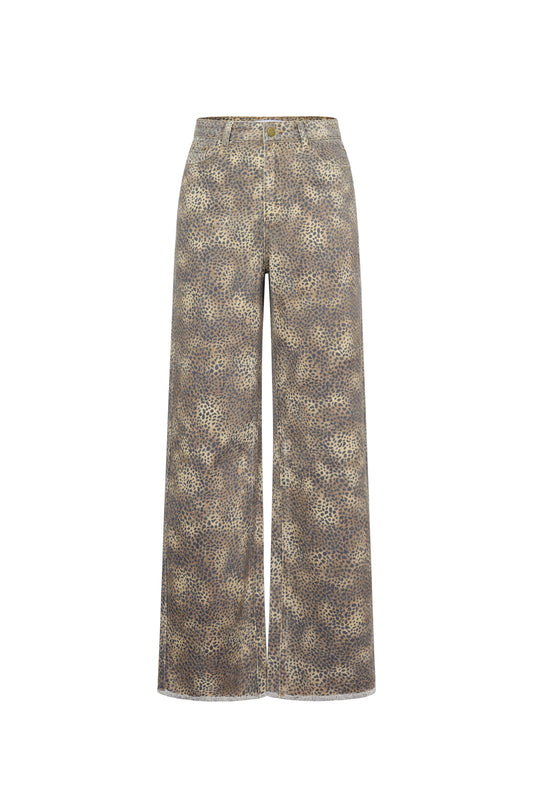 Gimme White & Olive Brown Cotton Casual Denim Pants