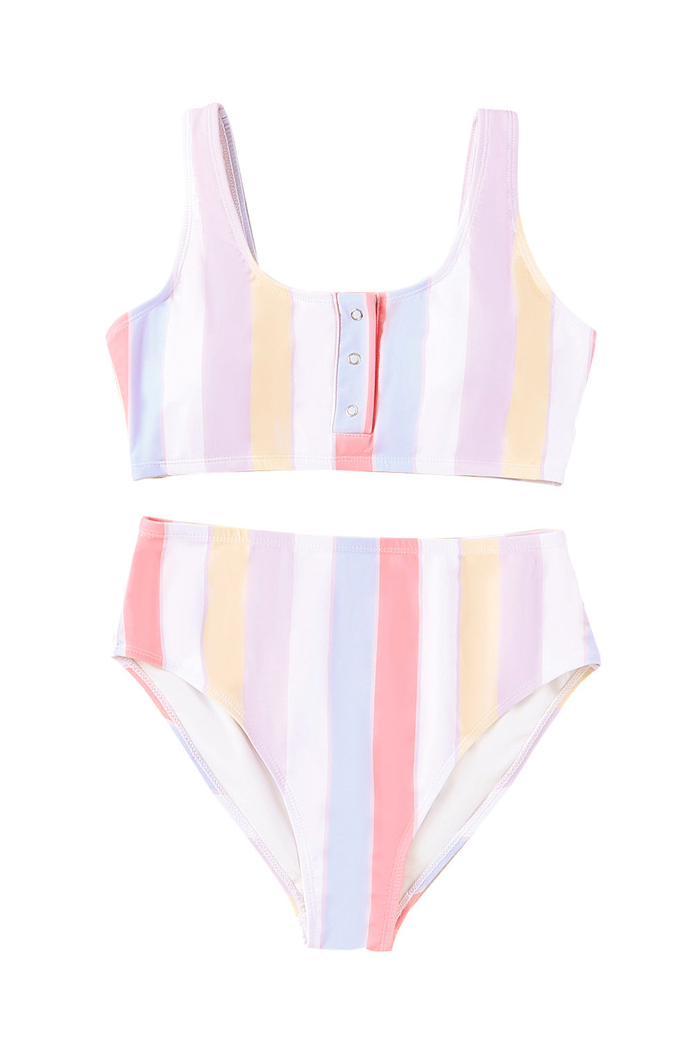 Striped Print Padded Snap Button Two Piece Swimsuit