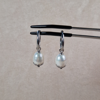 Natural Pearl Hoop Earrings
