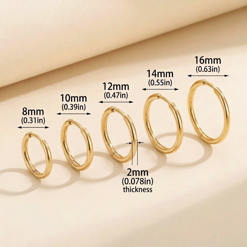 5 Sets Hoop Earrings (10pcs) Stainless Steel - 14K Gold Plated