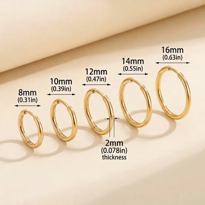 5 Sets Hoop Earrings (10pcs) Stainless Steel - 14K Gold Plated