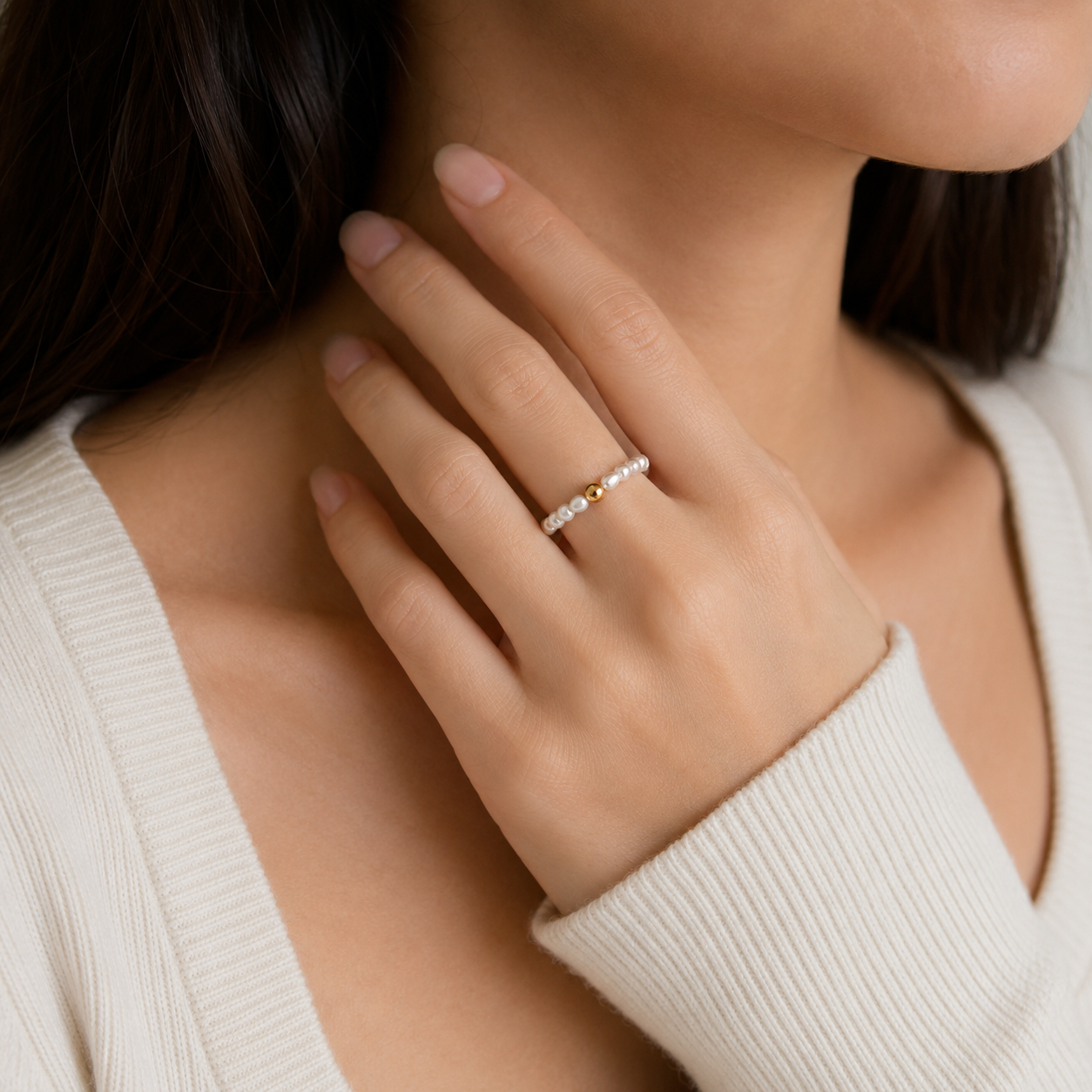Natural freshwater pearls ring