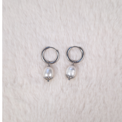 Natural Pearl Hoop Earrings