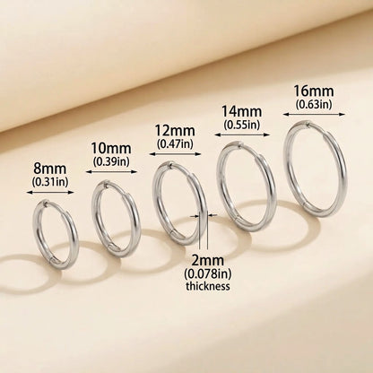 5 Sets Hoop Earrings (10pcs) Stainless Steel - 14K Gold Plated