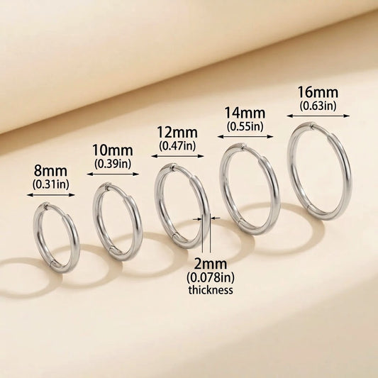 5 Sets Hoop Earrings (10pcs) Stainless Steel - 18K Gold Plated