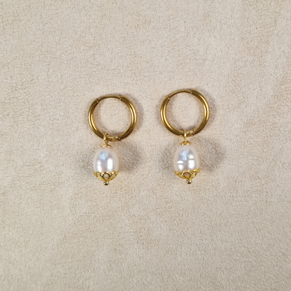 Natural Pearl Hoop Earrings